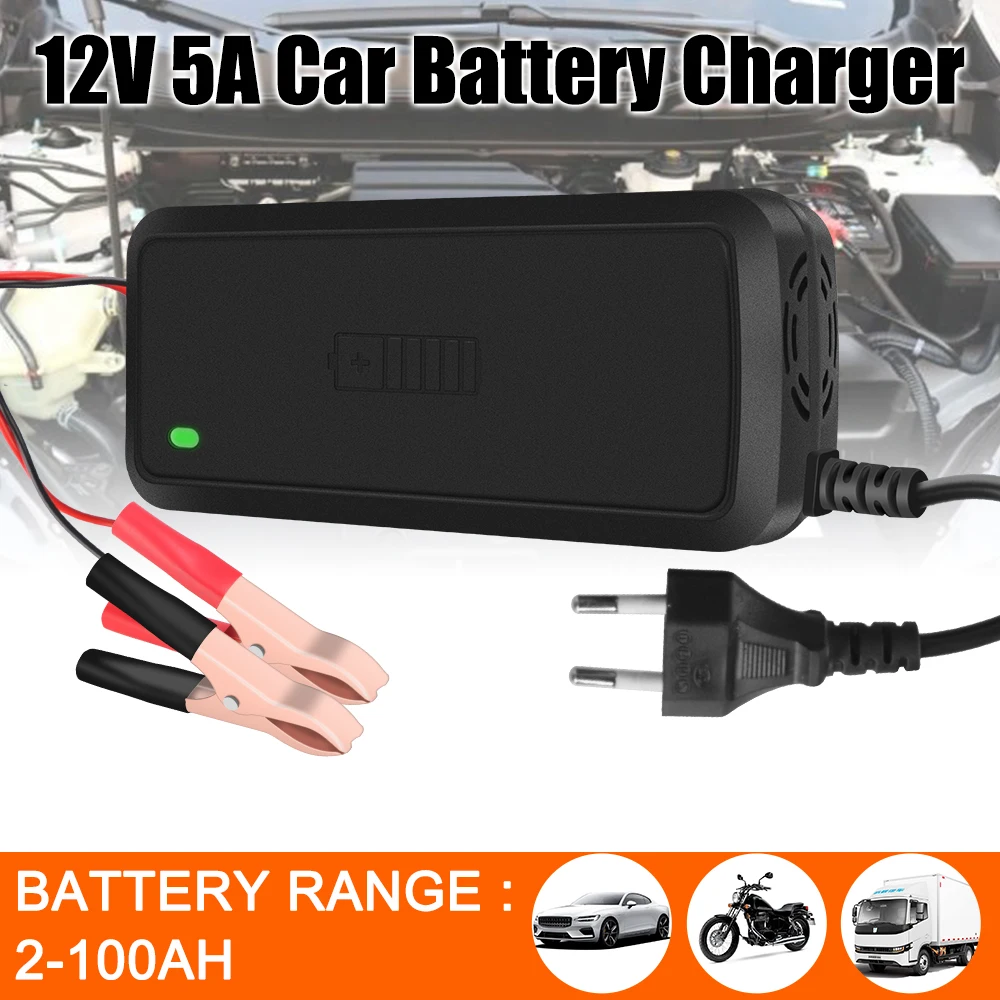 75W 12V 5A Motorcycle Car Battery Chargers 110-240V US EU Plug Intelligent Pulse Repair For Lead Acid Battery S1 Charger 12V/2A