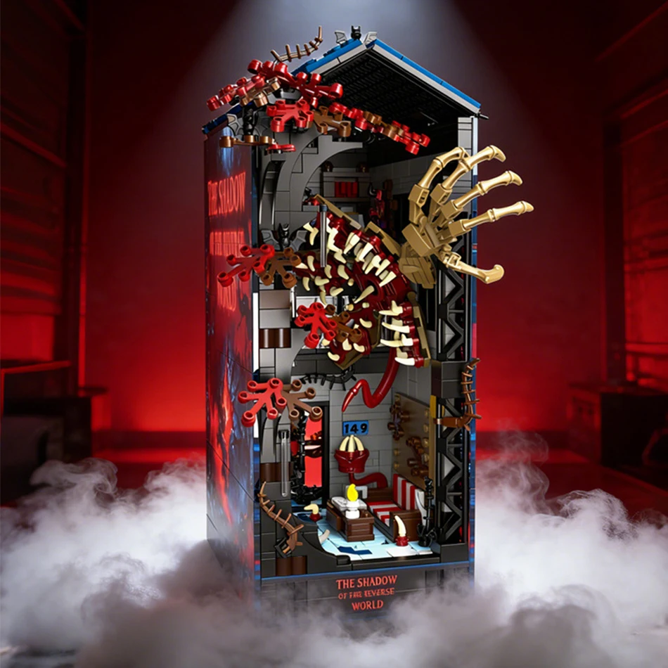 MOC Strangered Story Upside Down Vecna Monster House Book Nook Kit Building Blocks 3D Puzzle Bookshelf LED Bricks Toys Kids Gift