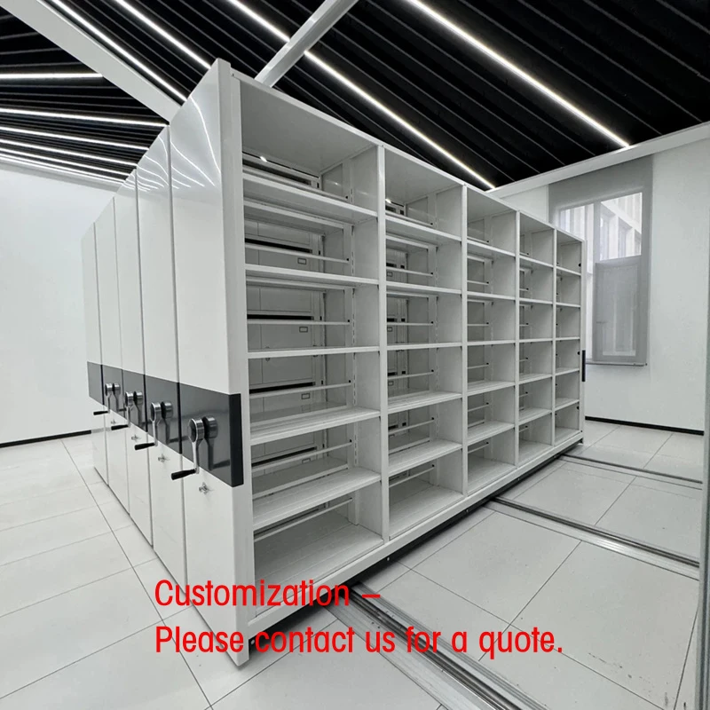 custom.Light Gray Metal Modern File Rack with 5 Drawers and Lock Manual Mobile Compactor Shelving School and Warehouse