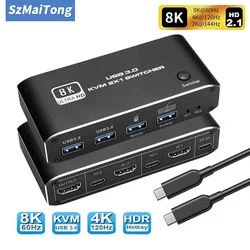 HDMI 2.1 KVM Switch 4K 120Hz HDMI USB KVM Switch Dual Port USB HDMI 2.1 Switcher 2X1 4K 60Hz 8K 60Hz 2 PC 1 Monitor