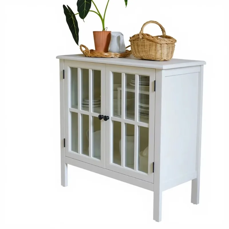 Japanese Style Glass Double Door Mail Packed Sideboard Kitchen Dining Room Bedroom Small Cabinet Multifunctional Storage