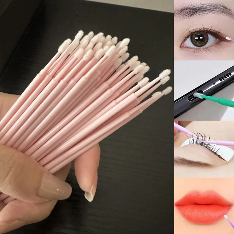 100pcs Micro Brushes Cotton Swab Eyelash Extension Disposable Eye Lash Glue Cleaning Brushes Applicator Sticks Makeup Tools