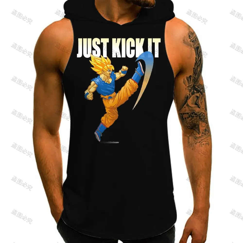 

Men's Clothes Harajuku Style Dragon Ball Z Tank Top Essentials Vest With Hood Tops New Sleeveless Shirts Fashion Goku Trend Gym