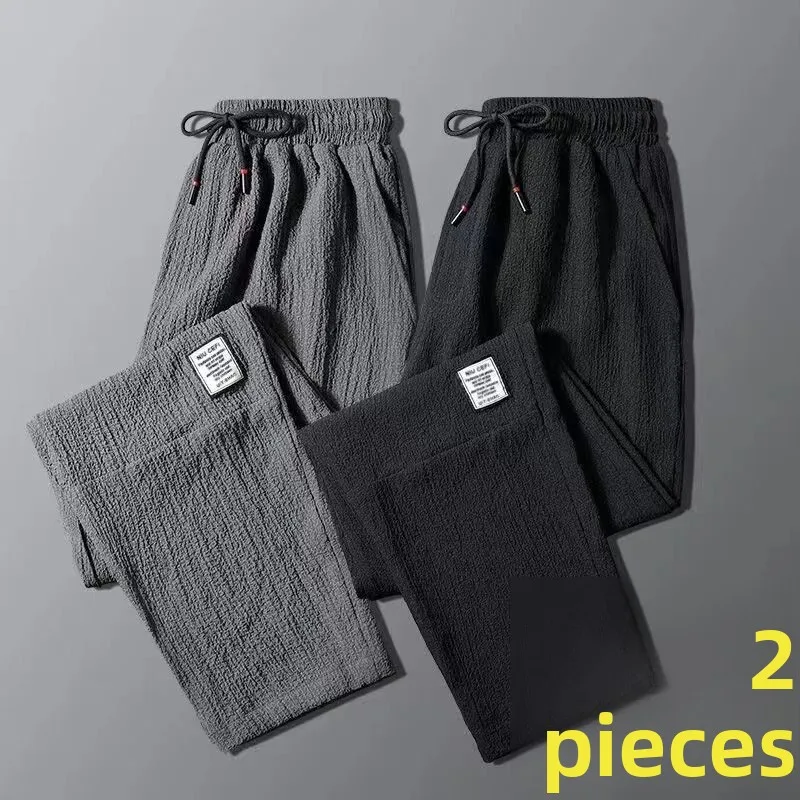 

Летние тонкие мужские повседневные брюки из ледяного шелка, эластичные, прямого кроя, льняные, для работы и защиты от грязи