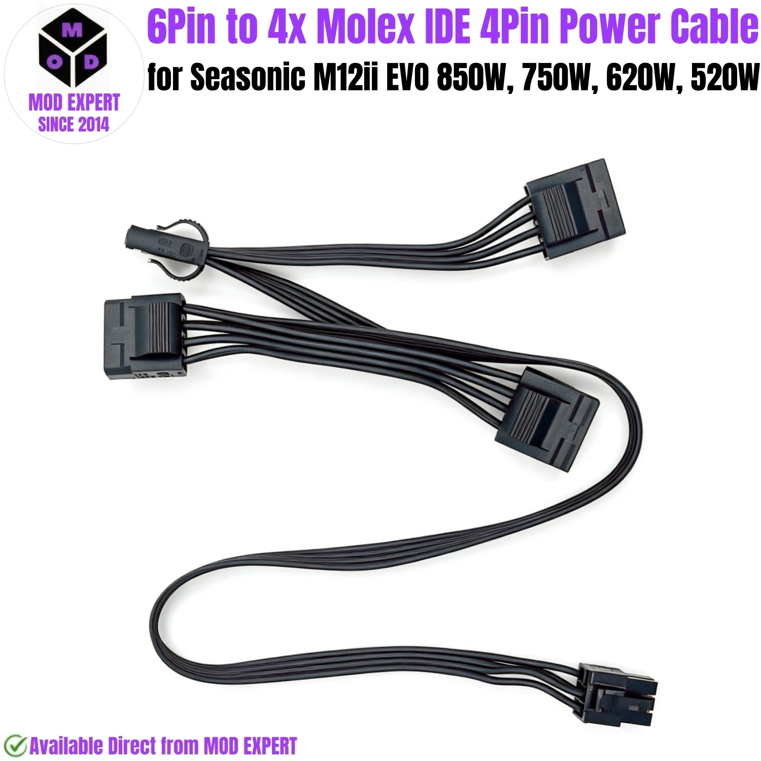 6Pin to 4x Molex IDE 4Pin PATA Peripheral Power Cable for Seasonic M12ii EVO 850W, 750W, 620W, 520W 80Plus Bronze Modular Powers