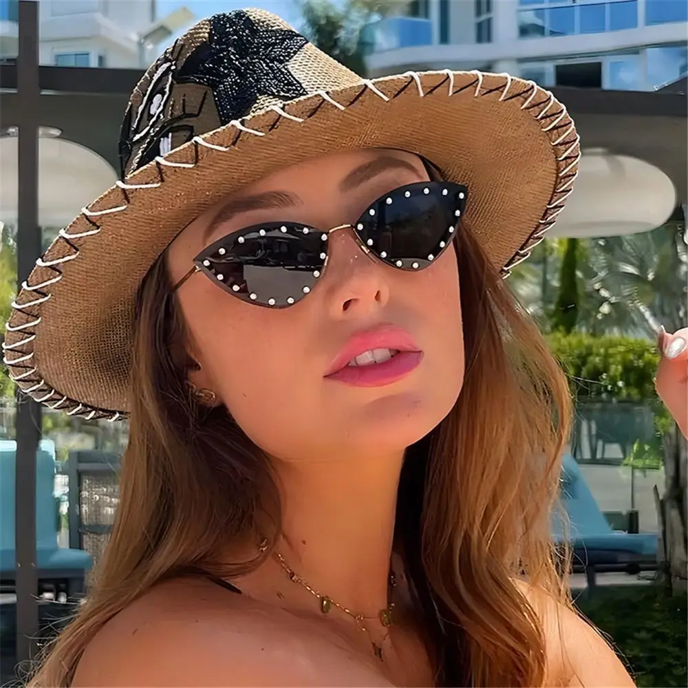 

Rimless Cat Eye Sunglasses New Stylish Multicolor Women Gradient Shades Trendy Vintage Eyewear with Rhinestones