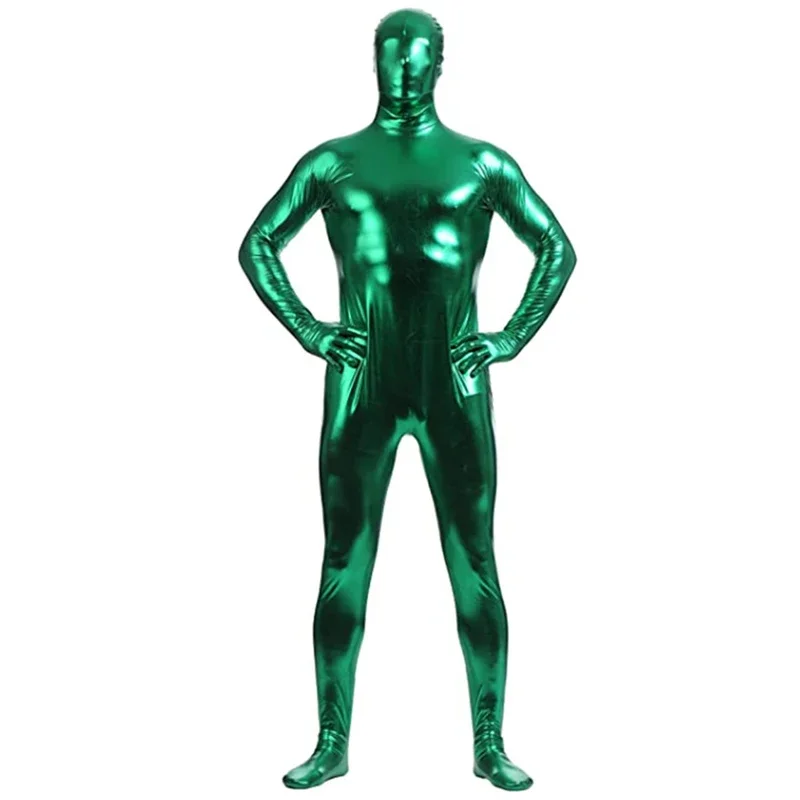 2025 NewMen's Metallic Shiny Zentai Full Bodysuit Sexy Unisex Catsuit Costume Skin Tight Jumpsuit Halloween Party Dancewear F AA
