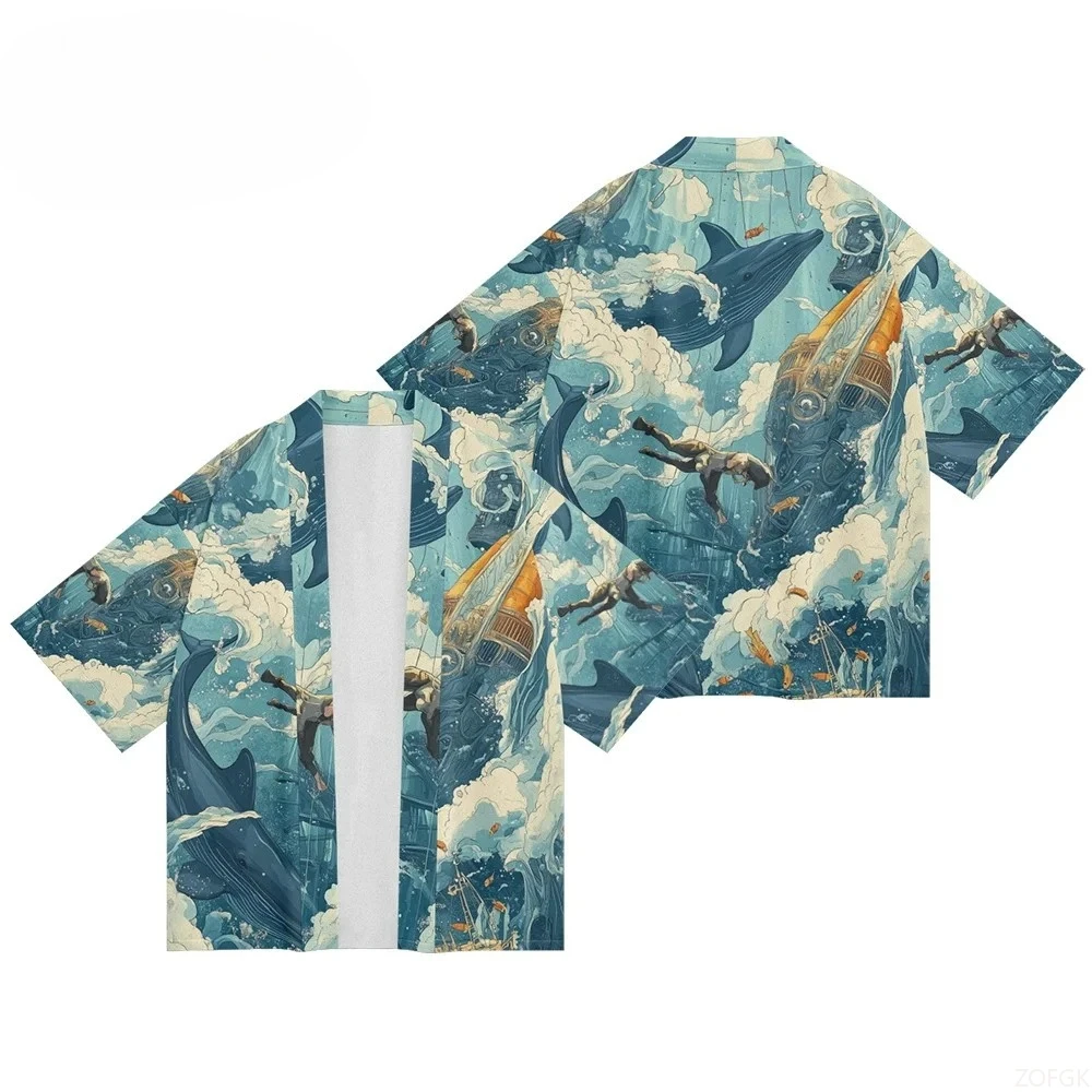 

Japanese Printed Kimono, Fashionable Casual Cardigan, Men's and Women's Traditional Hiroshi Cardigan Top