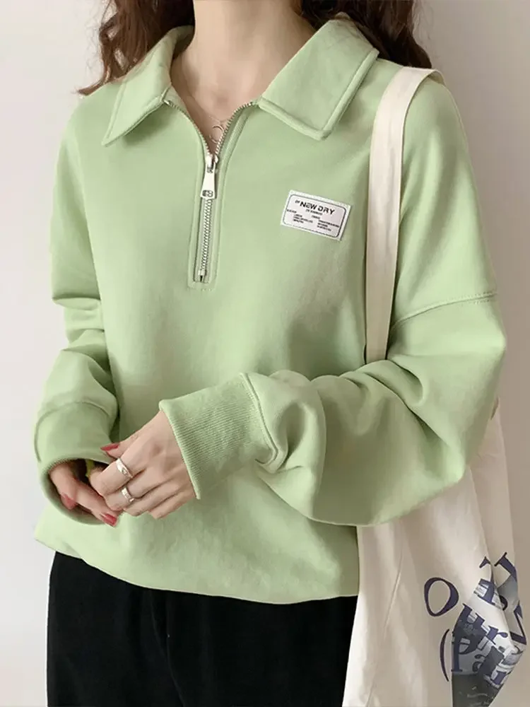 

Green Sport Woman Clothing with Zipper Black Full Zip Up Pullovers Baggy Loose Women's Sweatshirt Top Goth Cotton Y2k Vintage M