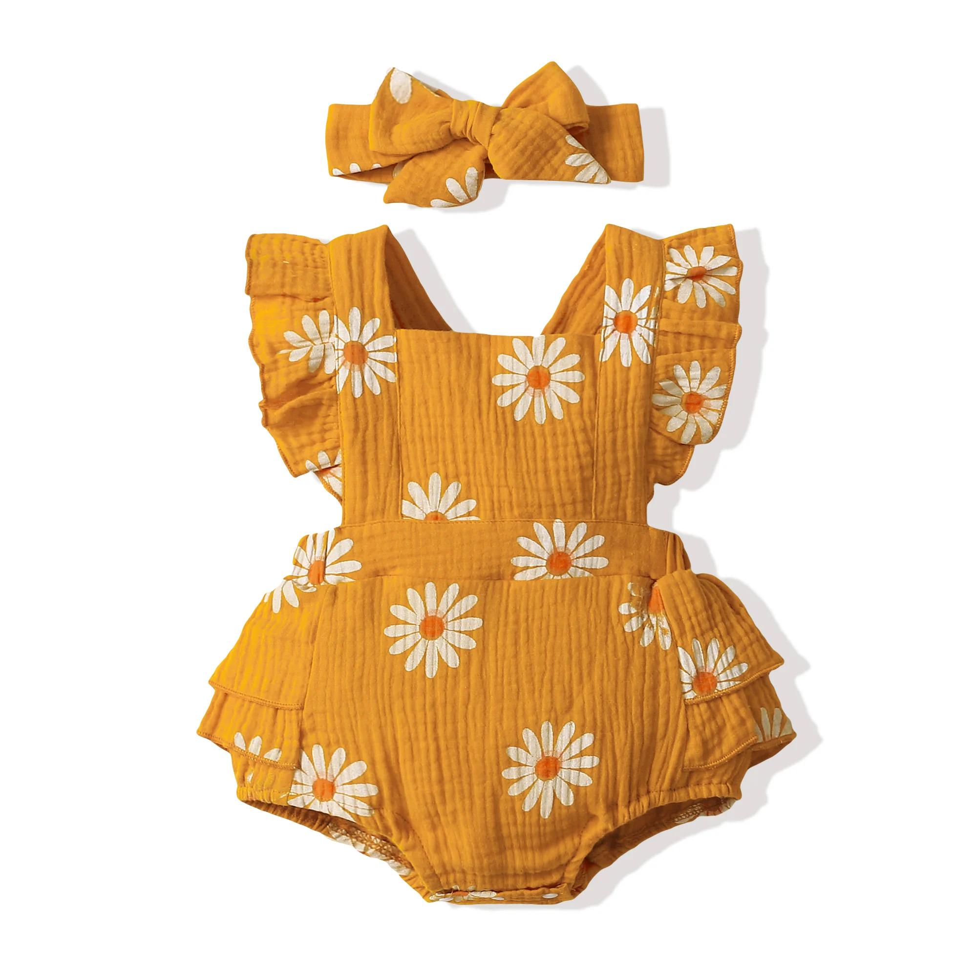 Summer Newborn Infant 0-18Month Baby Girls Romper Sunflower Print Sleeveless Cute Kids Onepiece Jumpsuit