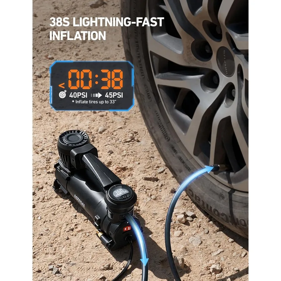 Mocny kompresor powietrza do pompowania opon ciężarówek z automatycznym wyłączaniem przy 1.97CFM i cyfrowym wyświetlaczem 12V 120PSI, zawiera zaciski krokodylkowe.