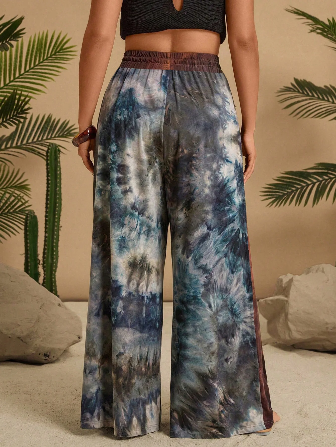 Damen Herbst und Winter 2025, neue lässige, hoch taillierte, lange Hose mit weitem Bein und Bohemian-Print