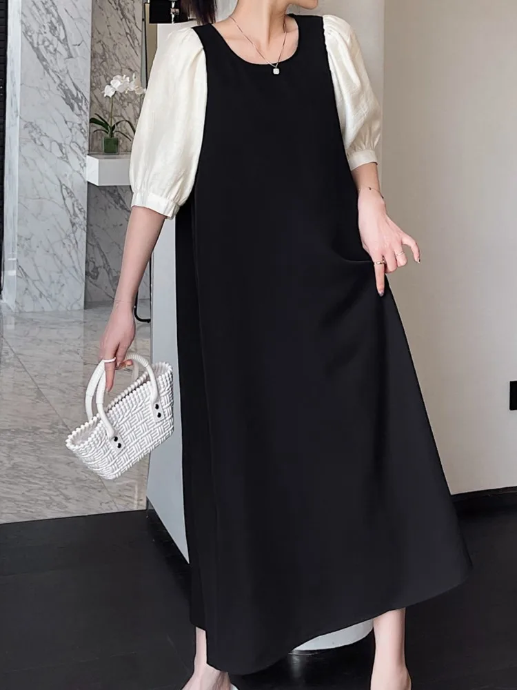 ฤดูร้อนขนาดใหญ่เสื้อชุดผู้หญิงรอบคอหลวม Fit เสื้อแขนสั้นผู้หญิงชุด Vintage Design ชุดเดรสสุภาพสตรี