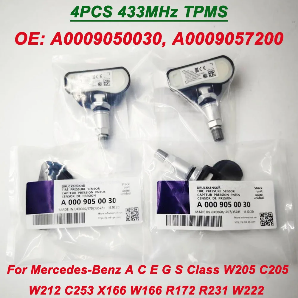 

4Pcs 433MHZ TPMS Tire Pressure Sensor For Mercedess A C E G S Class Smart AMG Sprinter A0009050030 A0009057200 9057200 9050030