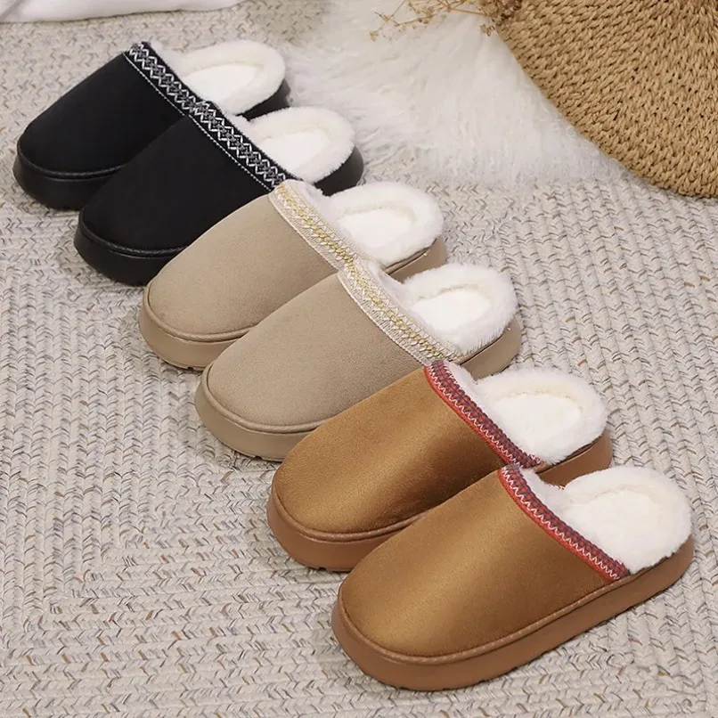 Zapatilla De Casa Para Mujer, Pantuflas De Invierno Cálidas De Piel Peluda De Felpa Para Interior, Zapatos Térmicos Para Casa Para Mujer, Chanclas Planas Peludas Con Plataforma Esponjosa / Calzado Para Mujer