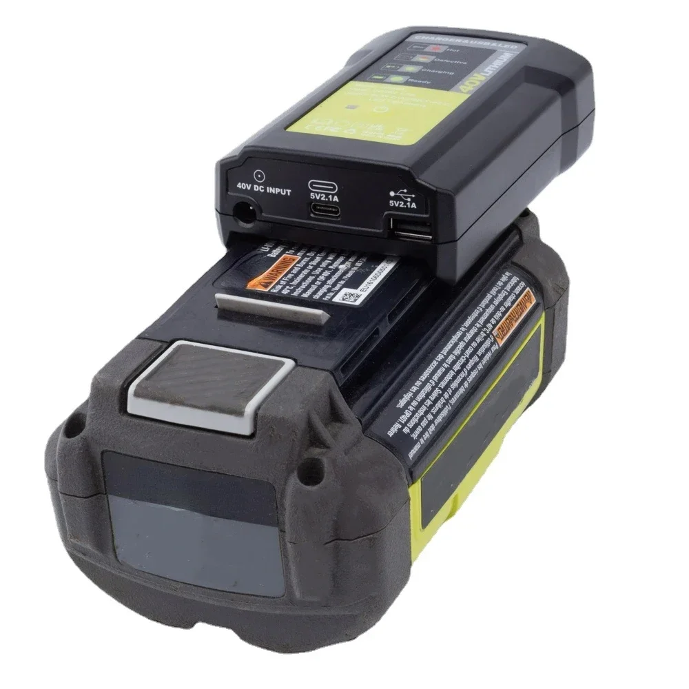 für Ryobi 40V Lithium-Ionen-Akku-Adapter, Ladegerät für Elektrowerkzeuge, Überladeschutz mit USB-Anschluss und 3W-Licht