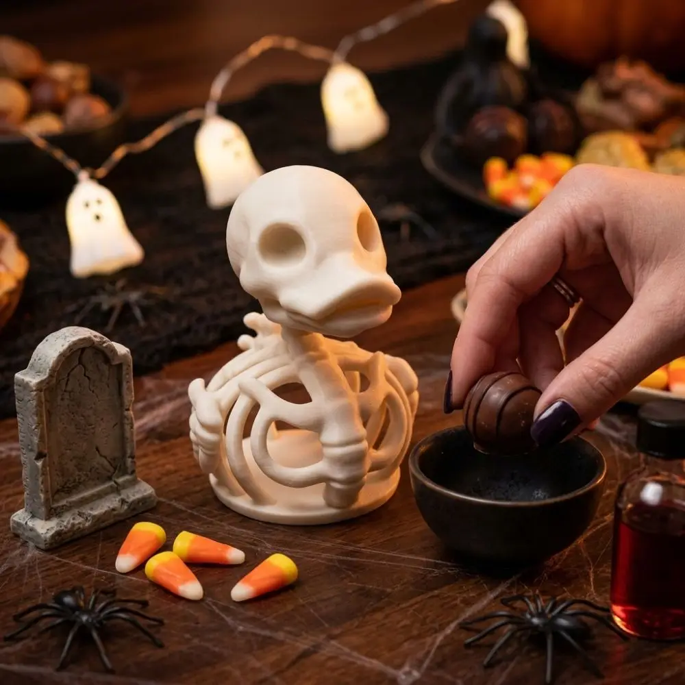3D Printed Halloween Skeleton Duck Figurine Gothic Style Realistic Duck Skeleton Statue Spooky Fade-Proof