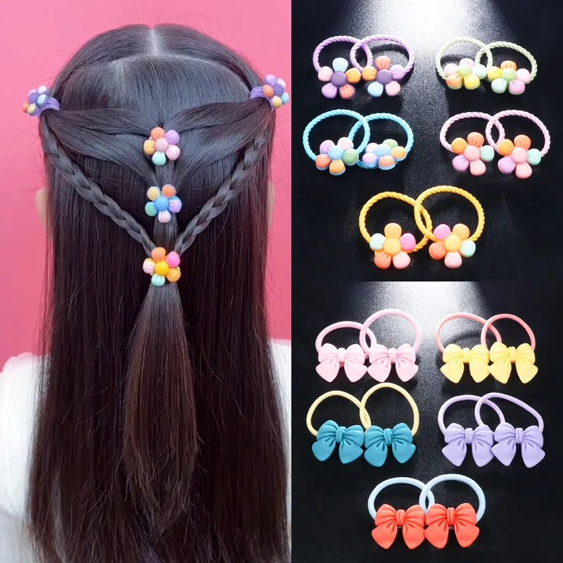 10pcs/lot  Bow Children Small Scrunchie Baby Girl Kid Elastic Hair Rubber Band Accessories Tie Hair Ring Rope Headdress