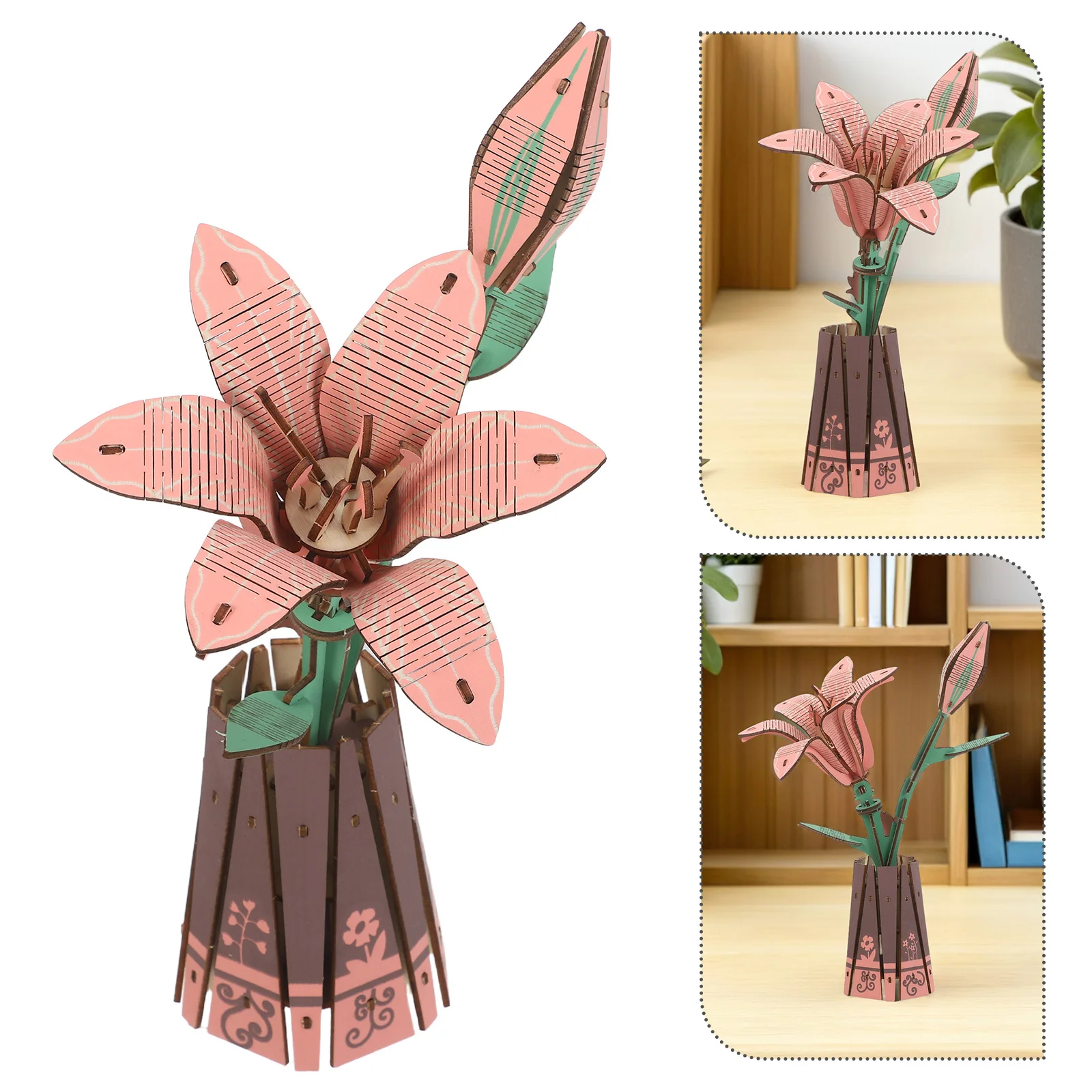 

1 Set Diy Wooden Puzzle 3D Lily Bonsai Kit For Home Decor Desktop Potted Craft Wooden Craft Kit Puzzle Flower Decoration 3D