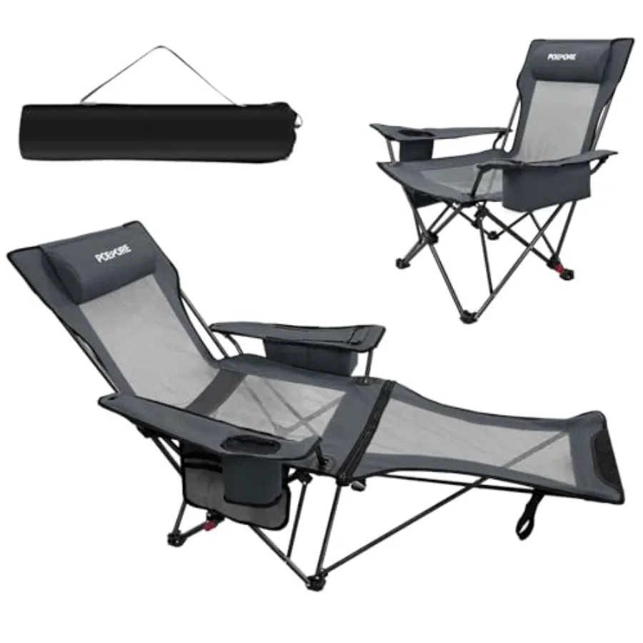 

Reclining Camping Chair 4 Position with Foot Rest Comfortable for Adults Up to 265lbs Folding Lounger Mesh Beach Chair with Coo