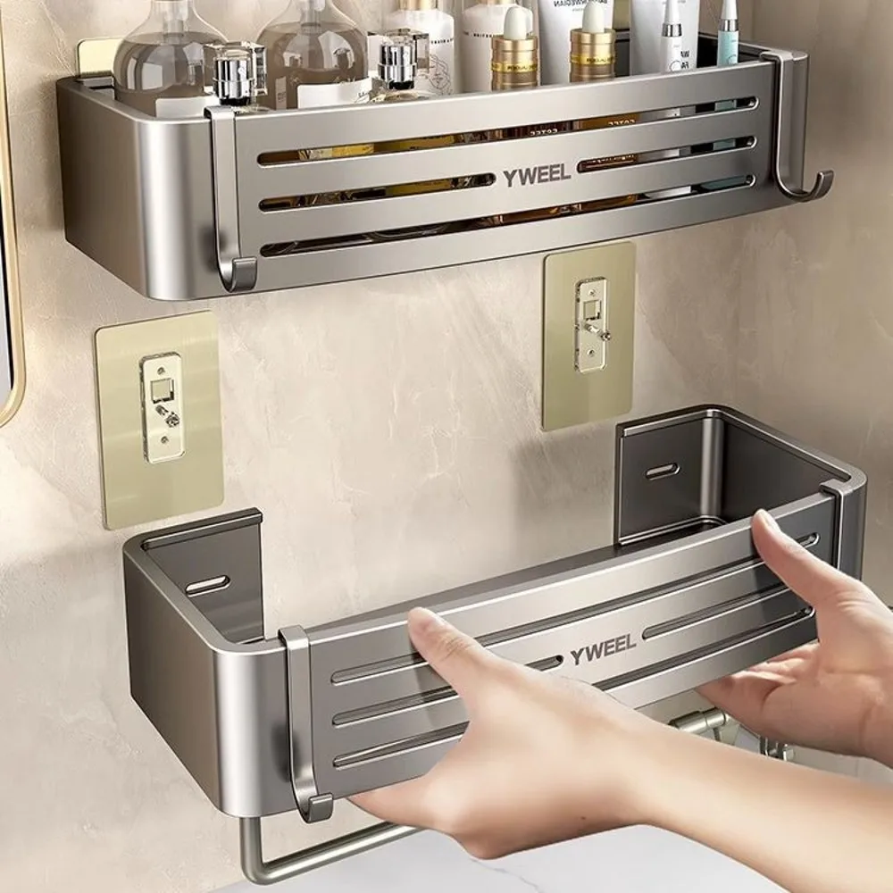 Aluminium Badkamer Planken Muur Handdoekenrek Gemonteerde Douche Caddy Zonder Boorontwerp Voor Toiletartikelen En Badkameraccess