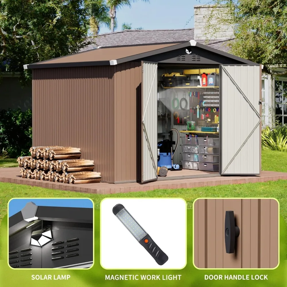 سقيفة تخزين كبيرة خارجية - مبنى معدني مقاوم للماء مقاس 10 × 8 مع أبواب قابلة للقفل للاستخدام في الفناء الخلفي #3