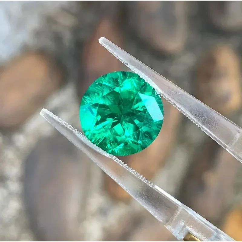 Lab-gezüchteter kolumbianischer Smaragd, runder Schliff, Edelstein, erhältlich, hydrothermal, handgeschnitten, Zertifikat für Schmuckherstellung und DIY – Detail 1