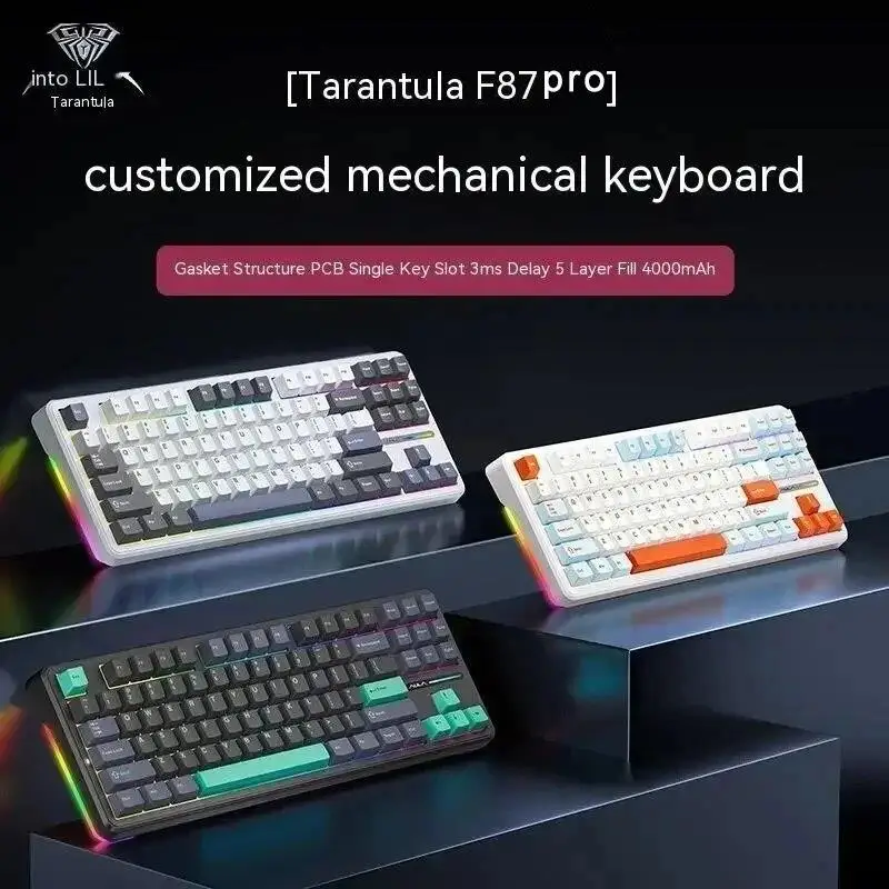 Top AULA F87 Pro Mechanical Keyboard 2.4g/Usb/Bluetooth Tri Mode Wireless 87 Key Rgb Pbt Gasket 5 Layer Silencing Full Key No