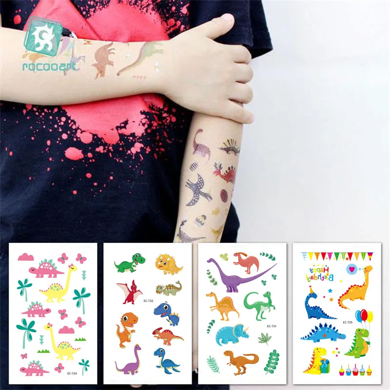 Милый-мультяшный-дизайн-динозавра-перенос-воды-водонепроницаемые-временные-татуировки-наклейки-для-вечеринки-поддельные-татуировки-фестивали-товары-для-макияжа