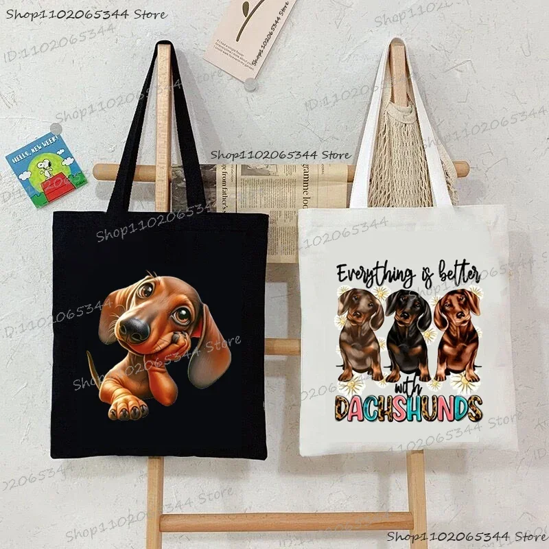 „Every Is Better with Dachshund” Zabawna torebka damska Kreskówka Beagle Zwierzę Miłośnik psów Zakupy Modna płócienna torba na ramię
