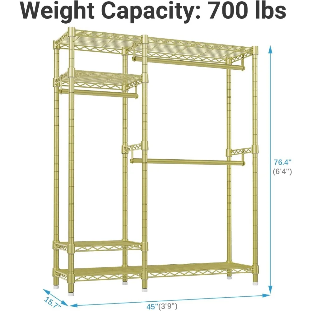 Estantería de alambre de 4 niveles resistente para ropa con 3 varillas para colgar, organizador de armario de metal independiente compacto para una almacenamiento eficiente