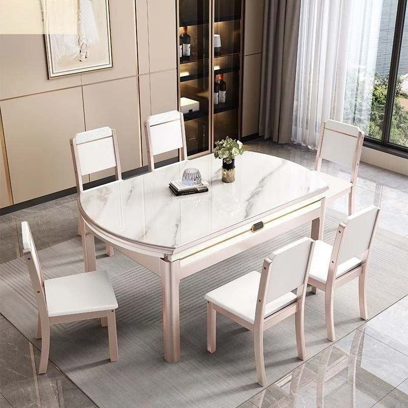 New induction cooker rock slab dining table and chair combination household size retractable folding dining table