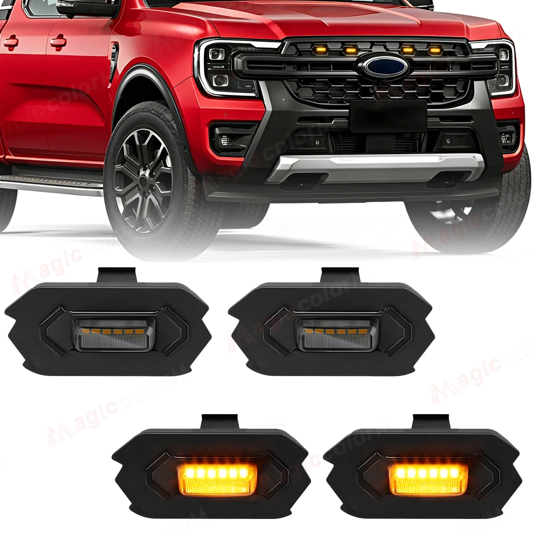 

Car Front Grille Lights For Ford Ranger T9 2022 2023 2024 2025 Auto Grill LED DRL Daytime Running White Amber Warning Daylights