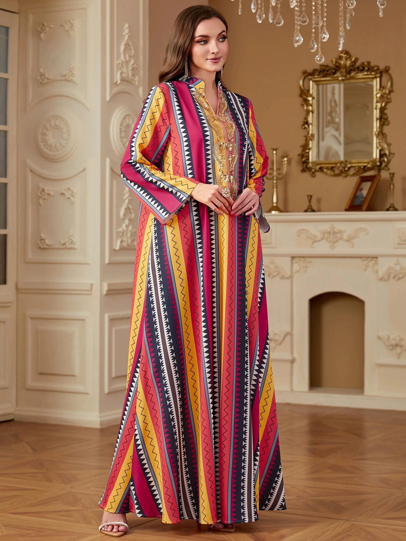 Ramadan Saudi Arabia Morocco Islamic Dubai Middle Eastern Muslim Robe New Luxury Fashion Printed Women's Dress