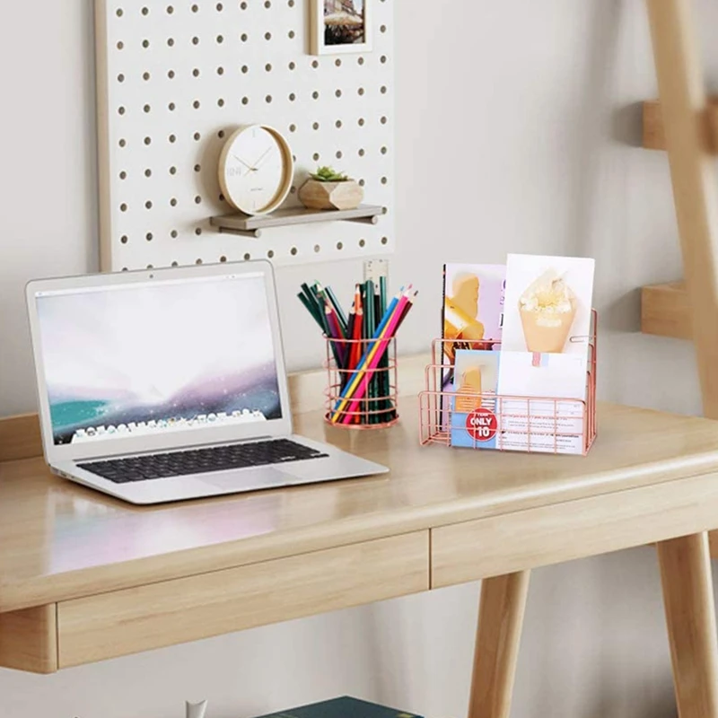 Bookshelf Office Desktop Rose Gold Metal Book Block Three Layer Desktop Magazine Shelf Book Holder
