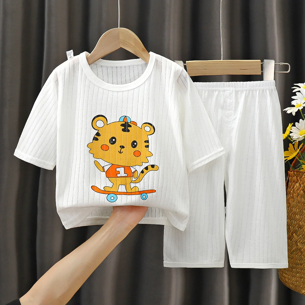 2Piece Set Summer Children Clothes Girls Boys Cartoon Cute Casual Short Sleeve Cotton Baby Tops+Loose Pants Kids Clothing BC714