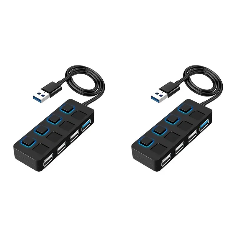 Ingenious-2X 4 Ports USB 3.0 Hub With Individual LED Lit Power Switches USB HUB Adapter Expander Multi USB Splitter For Mac PC