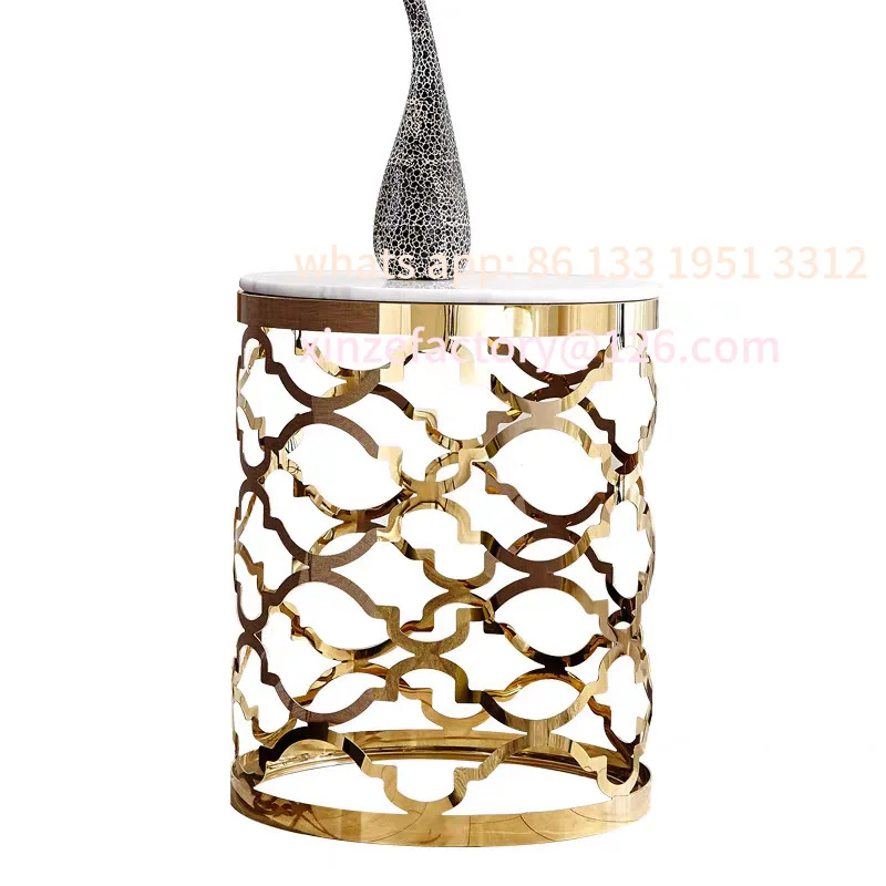

Simple and creative side table, hotel bedroom titanium gold round coffee table, living room small corner table coffee table