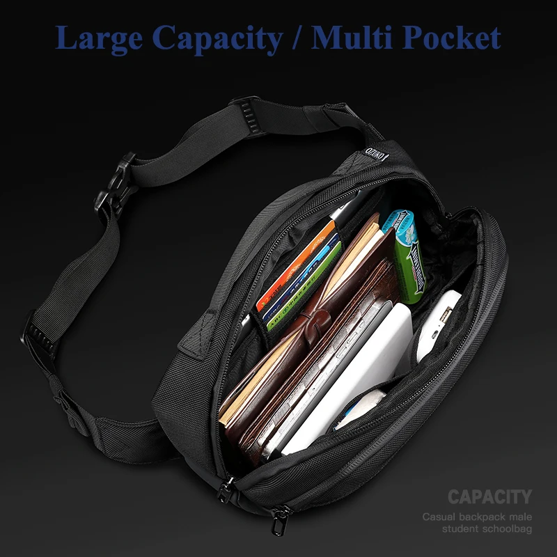 Imagem -05 - Ozuko-bolsa de Cintura Impermeável para Homens Fanny Packs de Viagem Curta Bolsas de Peito Masculinas Bolsa Crossbody Casual Bolsa de Cinto Moda ao ar Livre Nova Marca