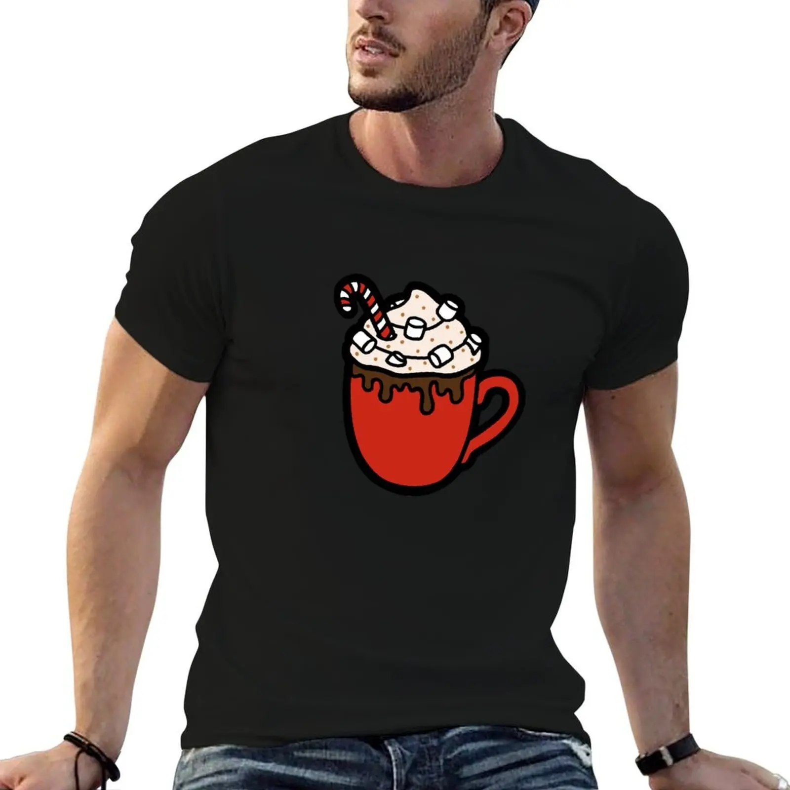 Festive Hot Cocoa Pattern in Green T-Shirt vintage anime shirt summer tops men t shirt