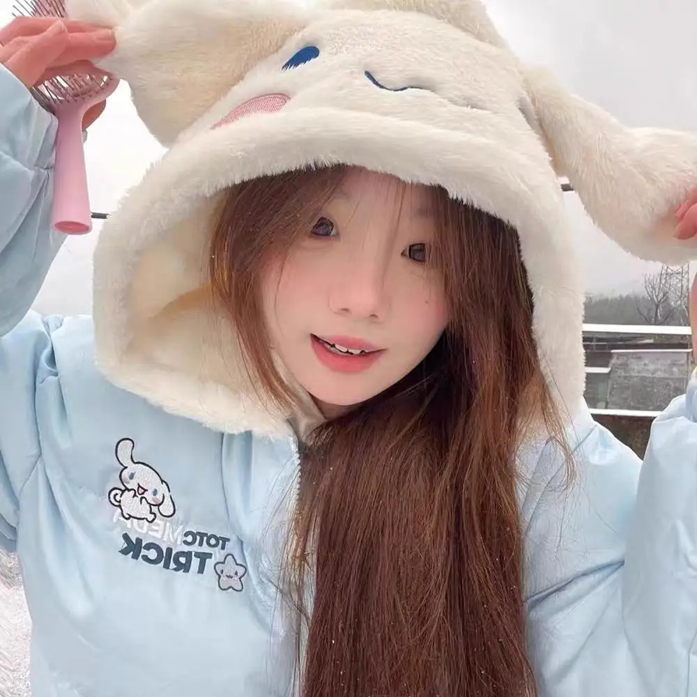 

Sanrio Cute Cinnamoroll Down Jacket Plus Velvet Thicken Cotton Jacket Female Winter Plush Student Hooded Cardigan Cotton Clothes