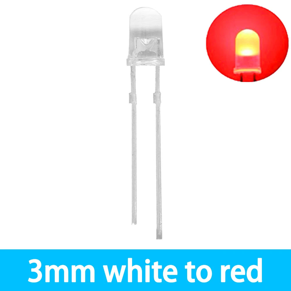 10/100Pcs 3mm Round Water‑Clear Super‑Bright LED Diodes Multi‑Color Indicator Lights for DIY Circuit