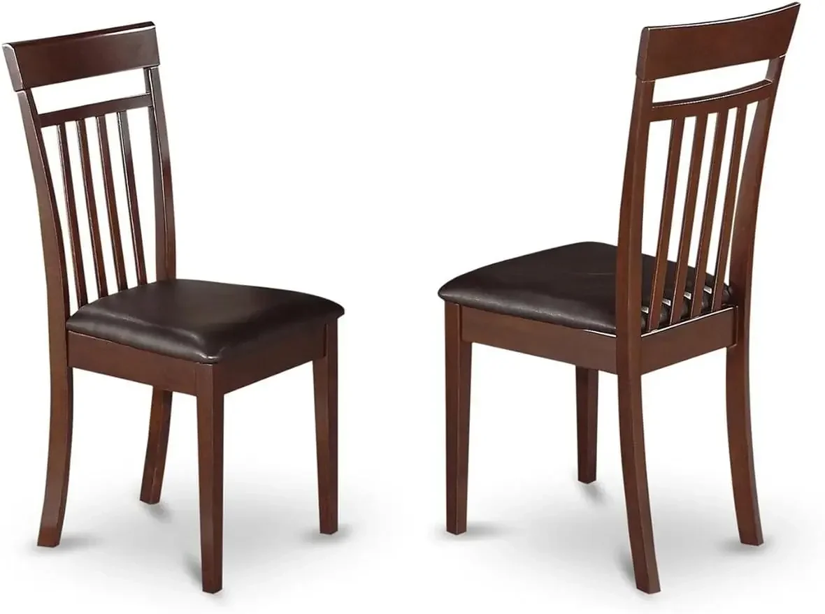 Capri Kitchen Dining Chairs - Faux Leather Upholstered Solid Wood Chairs, Set of 2, Mahogany