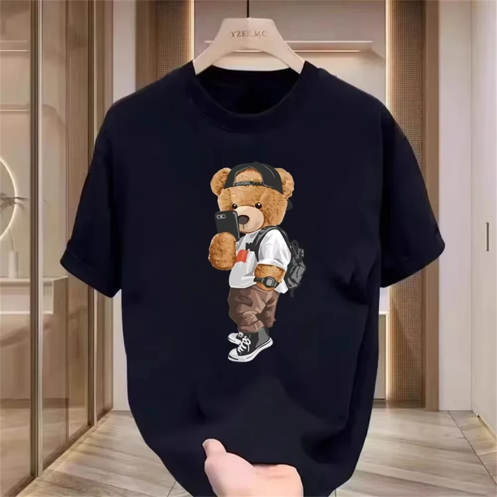Luxury Brand Cute Bear Print Men T-shirt Tshirt Summer Graphic Fashion Female T Shirts Woman Clothing Free Shipping