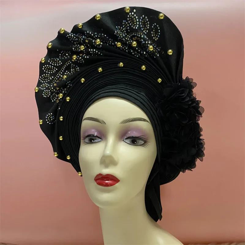 Latest Shinning Sequins Turban Cap for Women Ready Female Head Wraps African Auto Geles Aso Oke Headtie Already Made Headties 7L