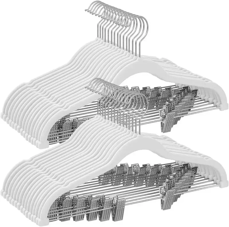 미끄럼 방지 헤비 듀티 벨벳 행어 바지, 스커트 행거, 클립 정리정돈 포함, 5 팩