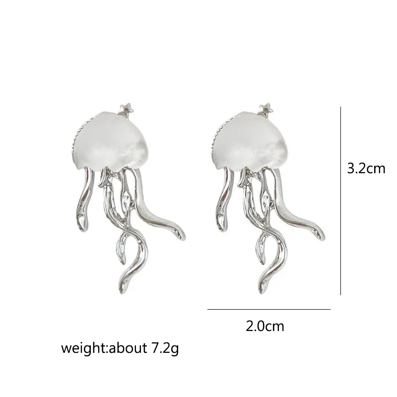 Personalized White Frosted Jellyfish Stud Earrings s925 Silver Needle Ocean Style Fashion Jewelry For Women Vacation image 6