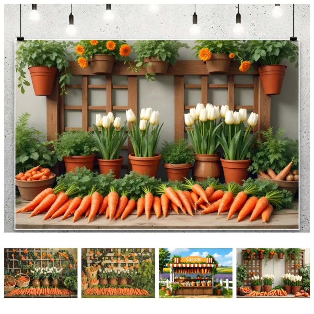 

Spring Easter Rural Fields Carrot Theme Banner Photography Background, Children Birthday Party Decoration Photography Background
