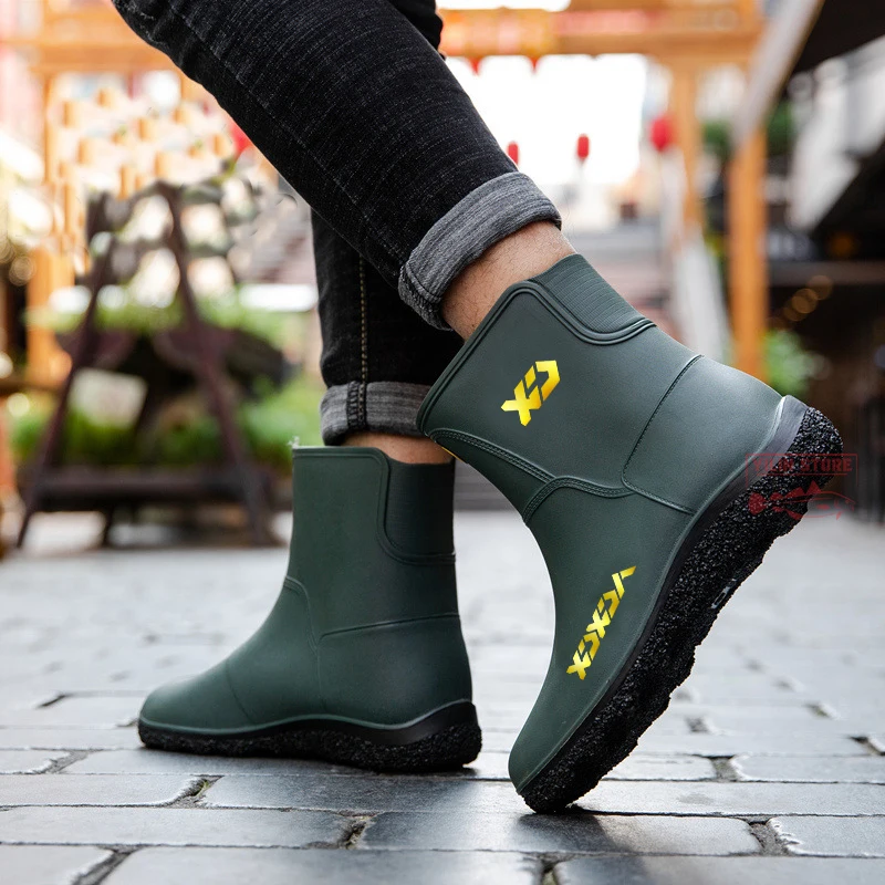 New Men's Mid-tube Fishing Rain Boots Outdoor Hiking Waterproof Rubber Shoes Winter Comfortable Non-slip Warm Fishing Water Shoe