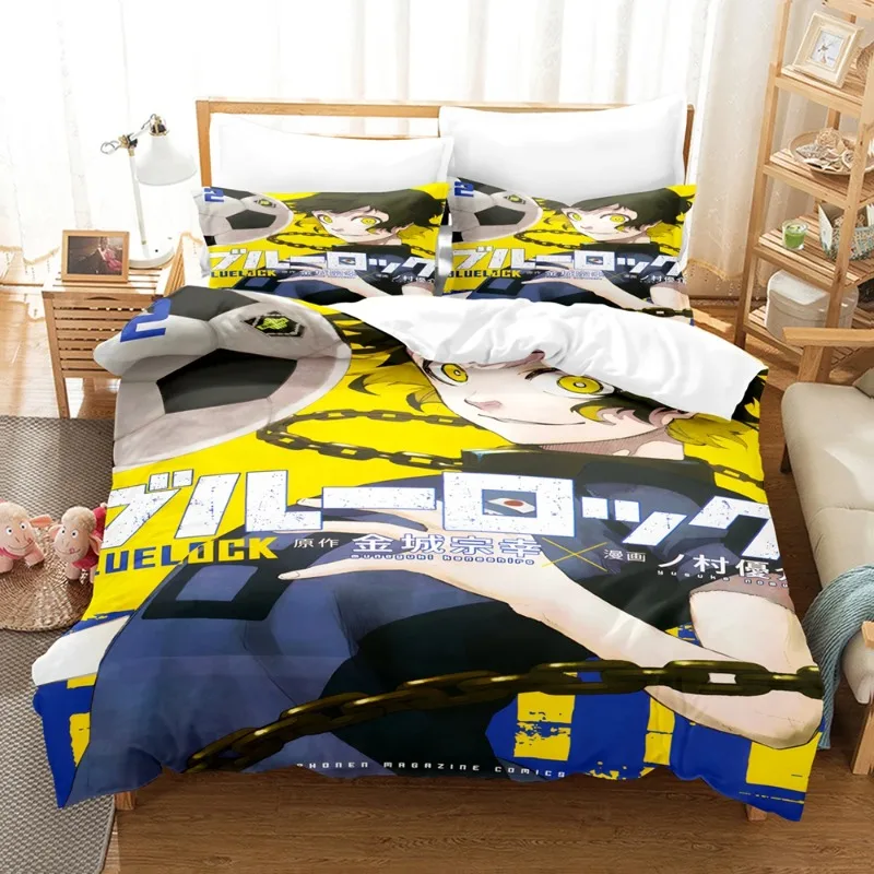 Cartoon BLUE LOCK Bedding Set Cartoon Anime Three-piece Set Adult Boys Bedroom Duvetcover Sets 3D Kawaii Colcha De Verano Cama